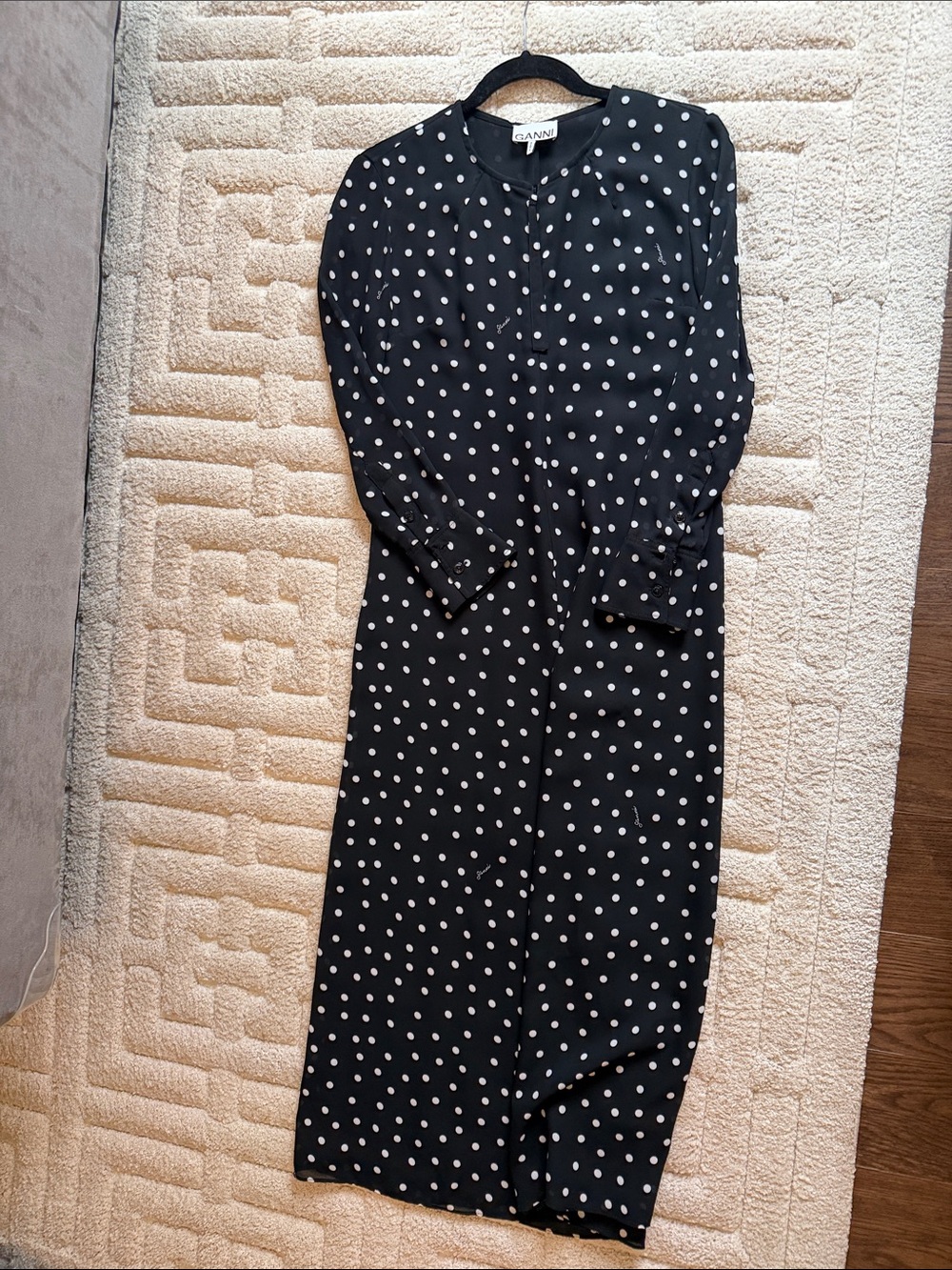 Ganni Black Dress with White Polka Dots